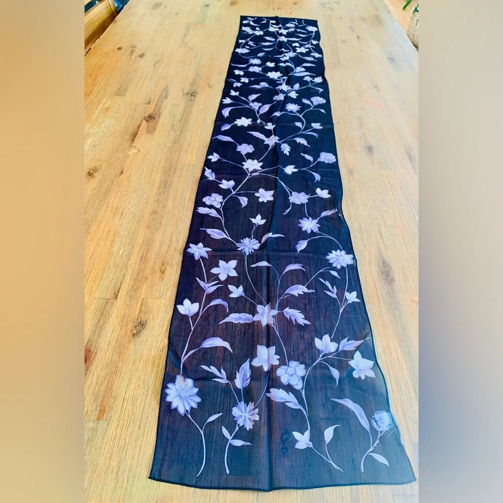 Silk Floral Blue purple long Scarf